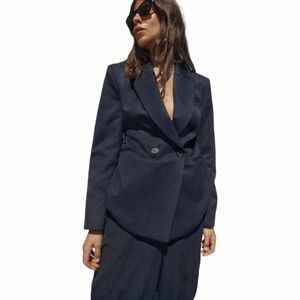 ZARA Double Breasted Blazer Women's sz M Black Suit Business Casual Corpcore